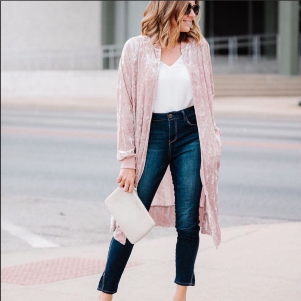 Blush pink crushed velvet cardigan